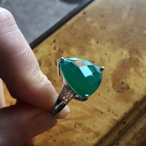 Genuine Green Onyx Sterling Silver Cocktail Ring Size 10